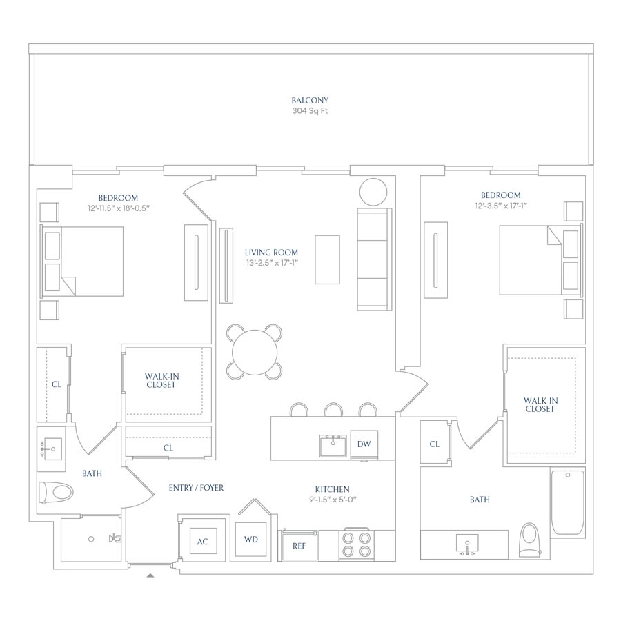 #SHW0503 - 2 bedroom floorplan layout with 2 bathrooms and 1074 square feet