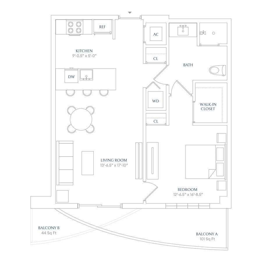 #SHW1207 - 1 bedroom floorplan layout with 1 bathroom and 683 square feet