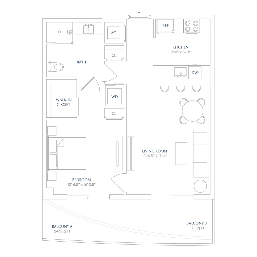 #SHW1510 - 1 bedroom floorplan layout with 1 bathroom and 683 square feet