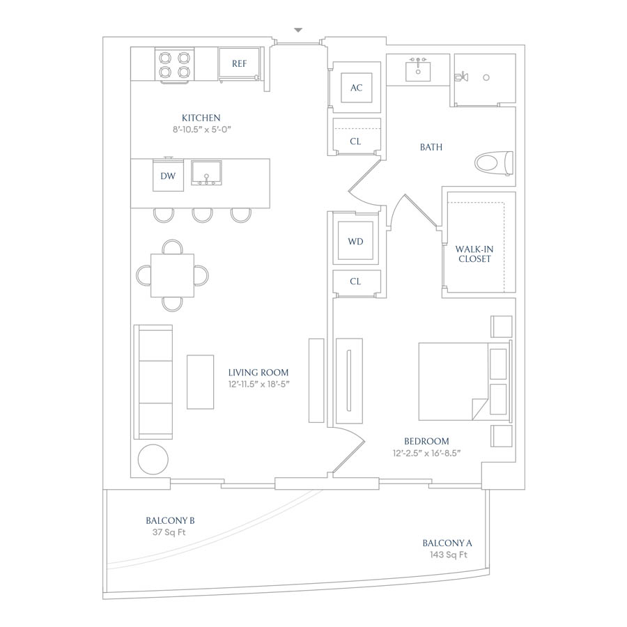 #SHW1806 - 1 bedroom floorplan layout with 1 bathroom and 672 square feet