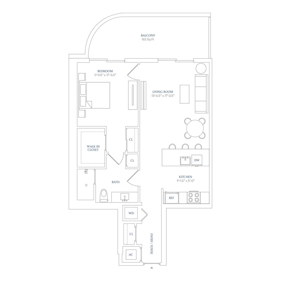 #SHW0508 - 1 bedroom floorplan layout with 1 bathroom and 741 square feet