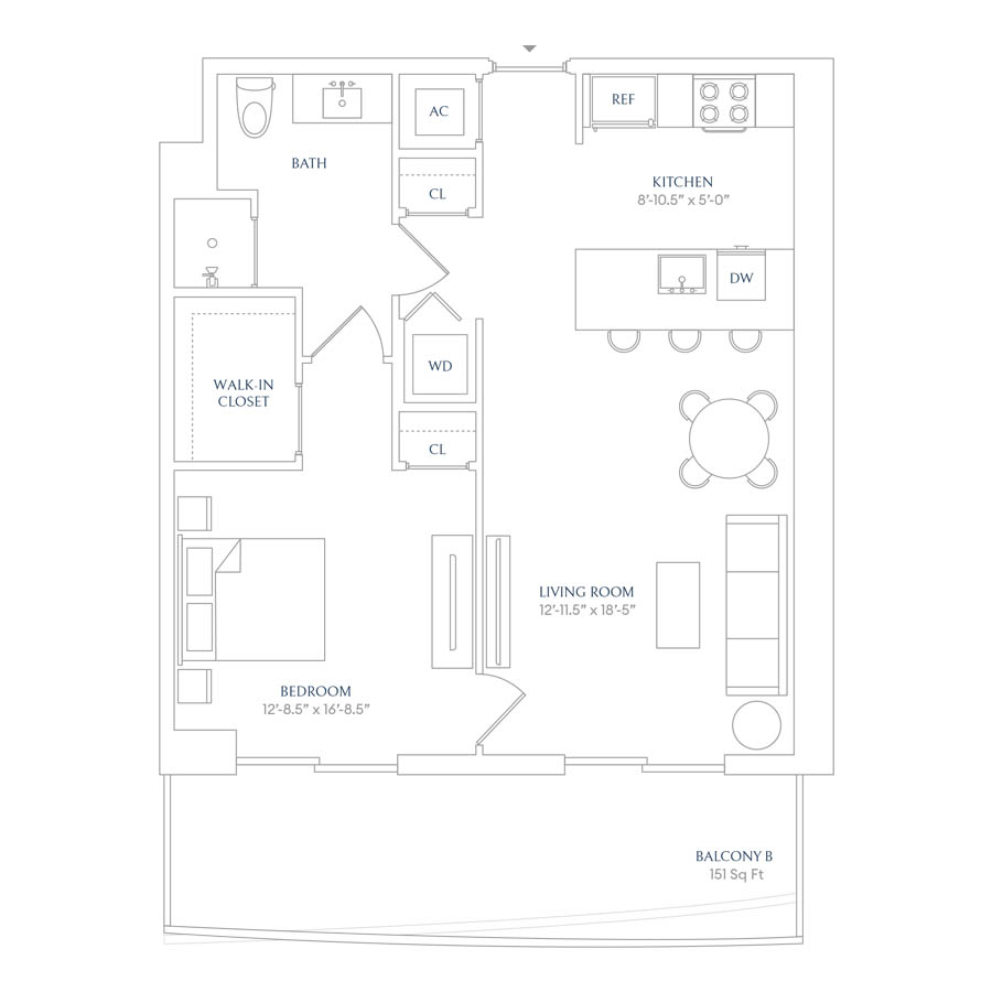 #SHW1504 - 1 bedroom floorplan layout with 1 bathroom and 685 square feet