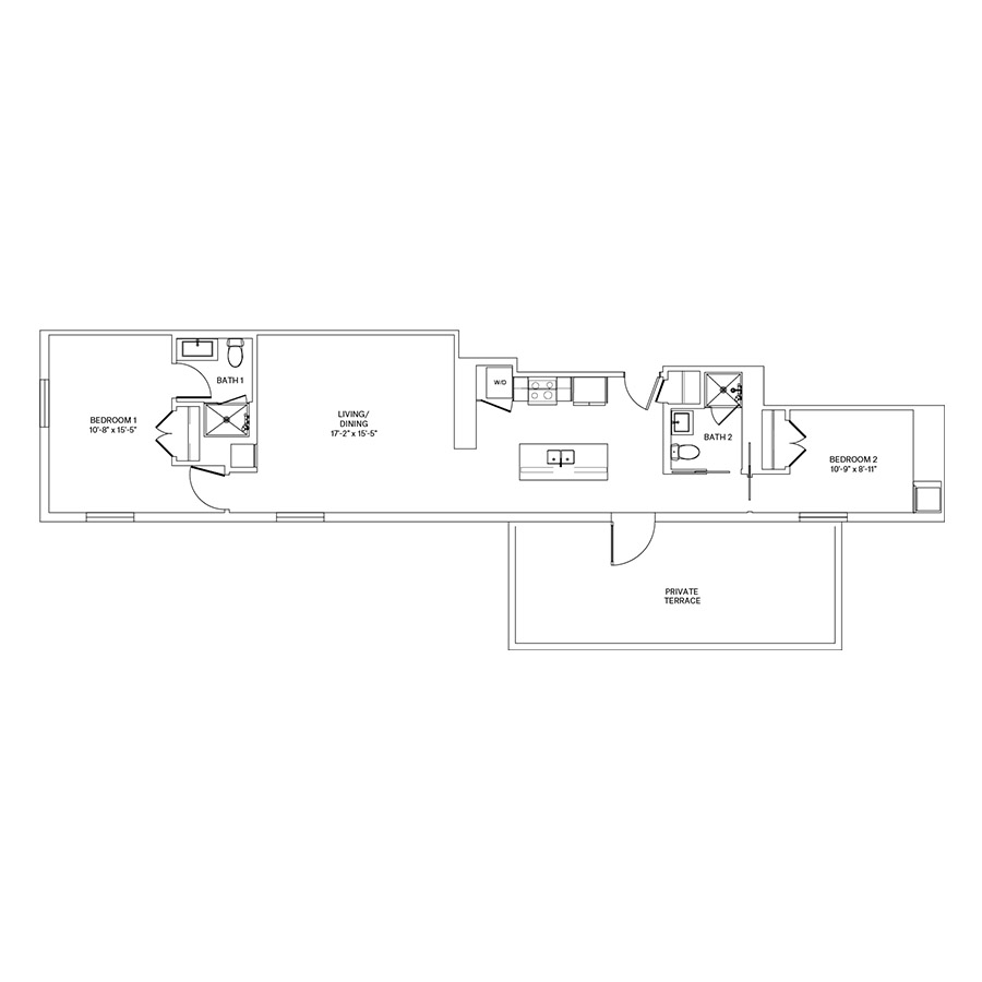 Rendering of the C11.L floor plan with 2 bedroom[s] and 2 bathroom[s] at Coeval II