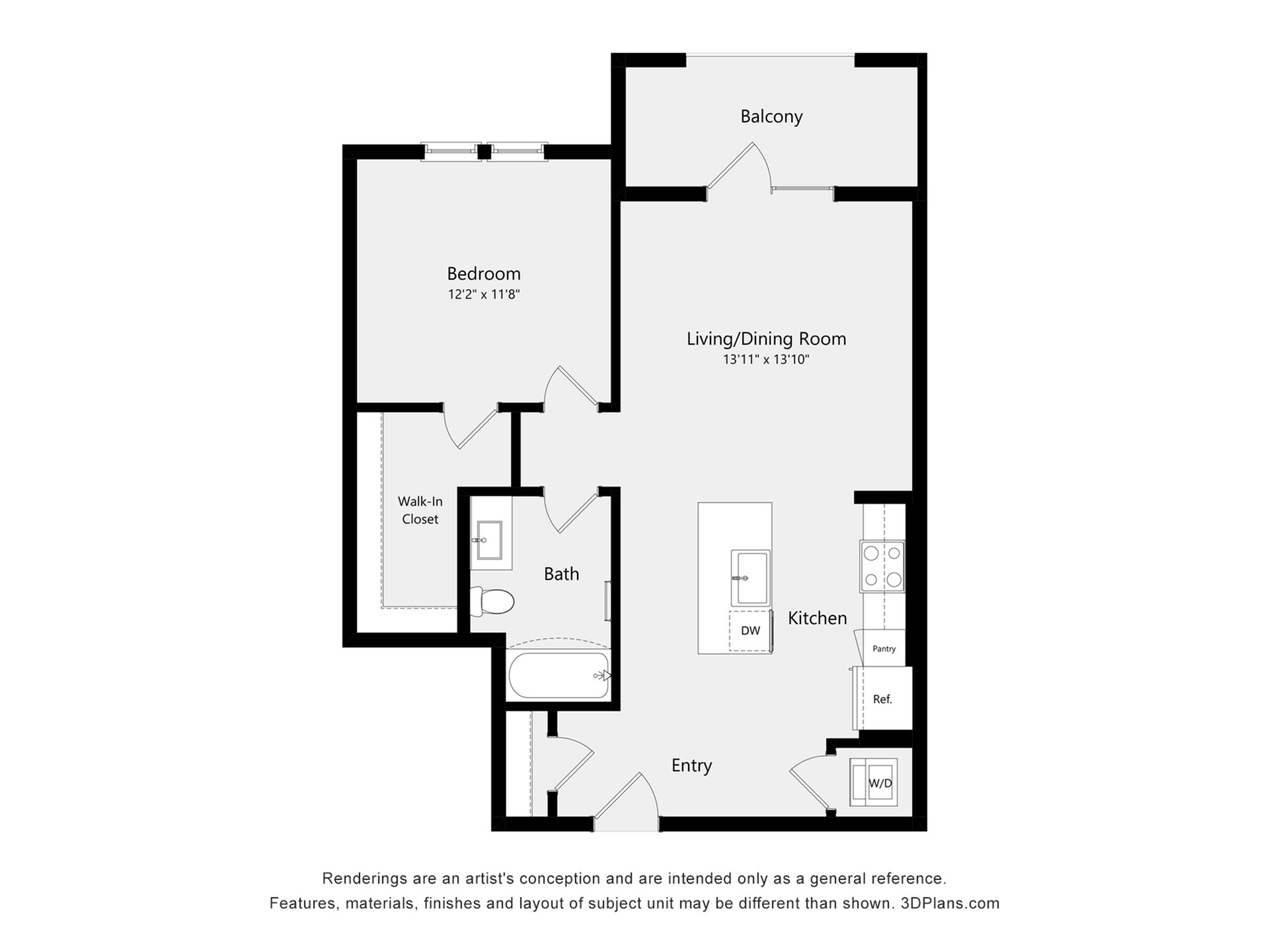 #2203 - 1 bedroom floor plan layout with 1 bathroom and 787 square feet