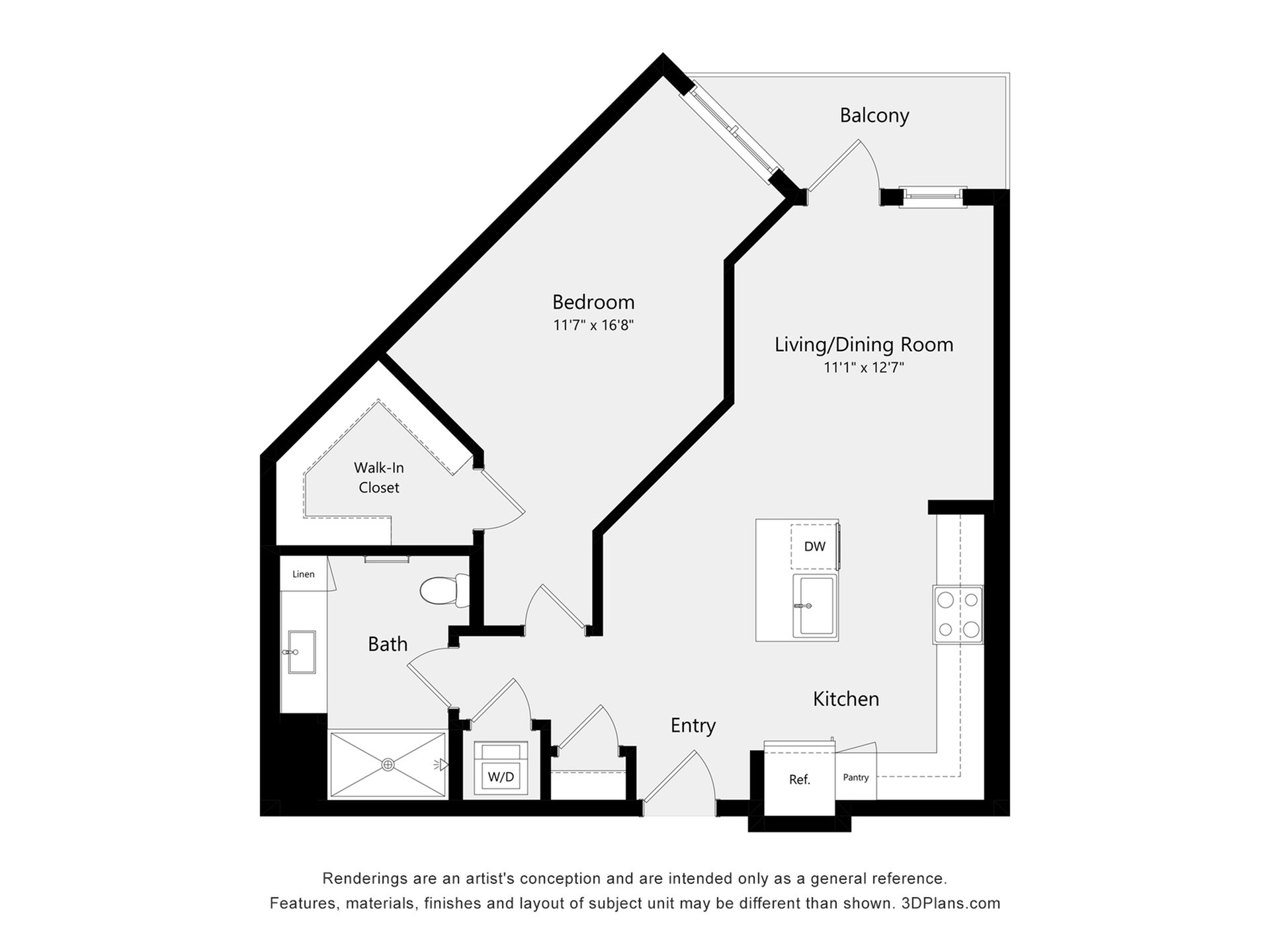 #5312 - 1 bedroom floor plan layout with 1 bathroom and 790 square feet
