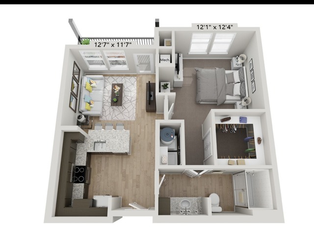 A1-1BR/BA floor plan