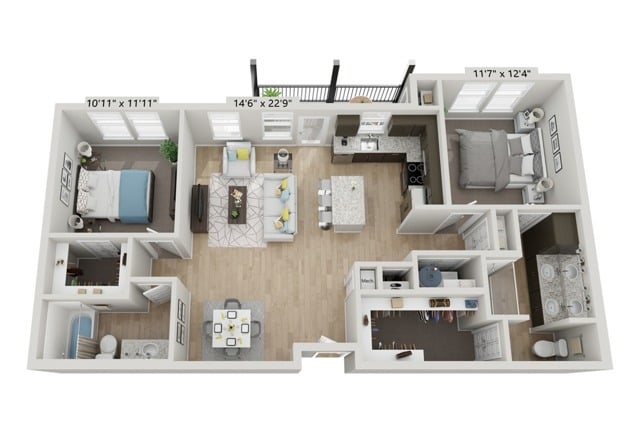 B1-2BR/2BA floor plan