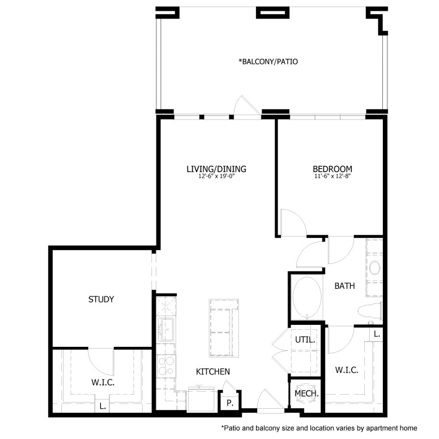 Rendering of the HE_A15S floor plan with 1 bedroom[s] and 1 bathroom[s] at Hastings End