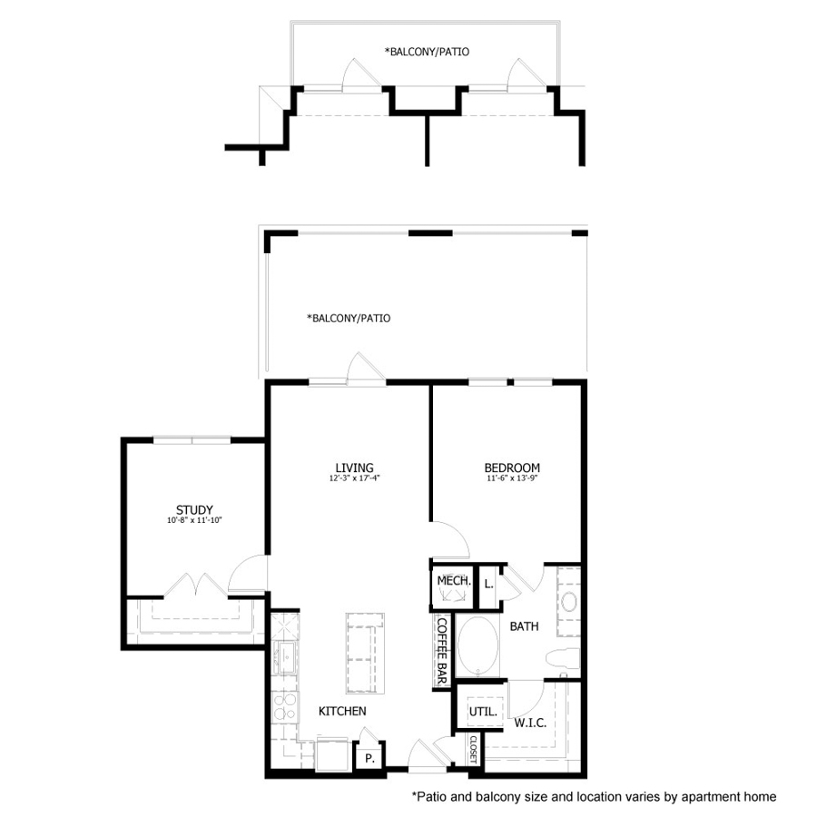 Rendering of the HE_A14S floor plan with 1 bedroom[s] and 1 bathroom[s] at Hastings End
