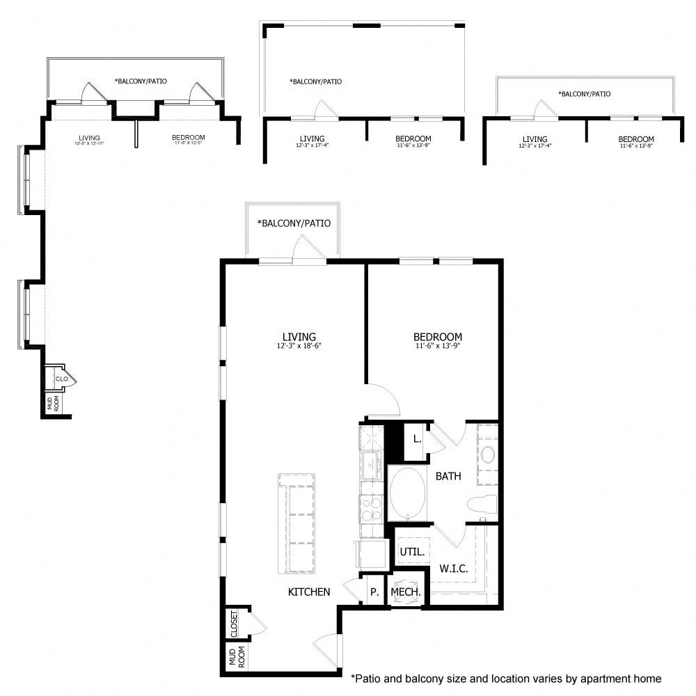 Rendering of the HE_A9 floor plan with 1 bedroom[s] and 1 bathroom[s] at Hastings End