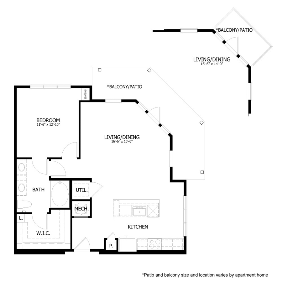 Rendering of the HE_A10 floor plan with 1 bedroom[s] and 1 bathroom[s] at Hastings End