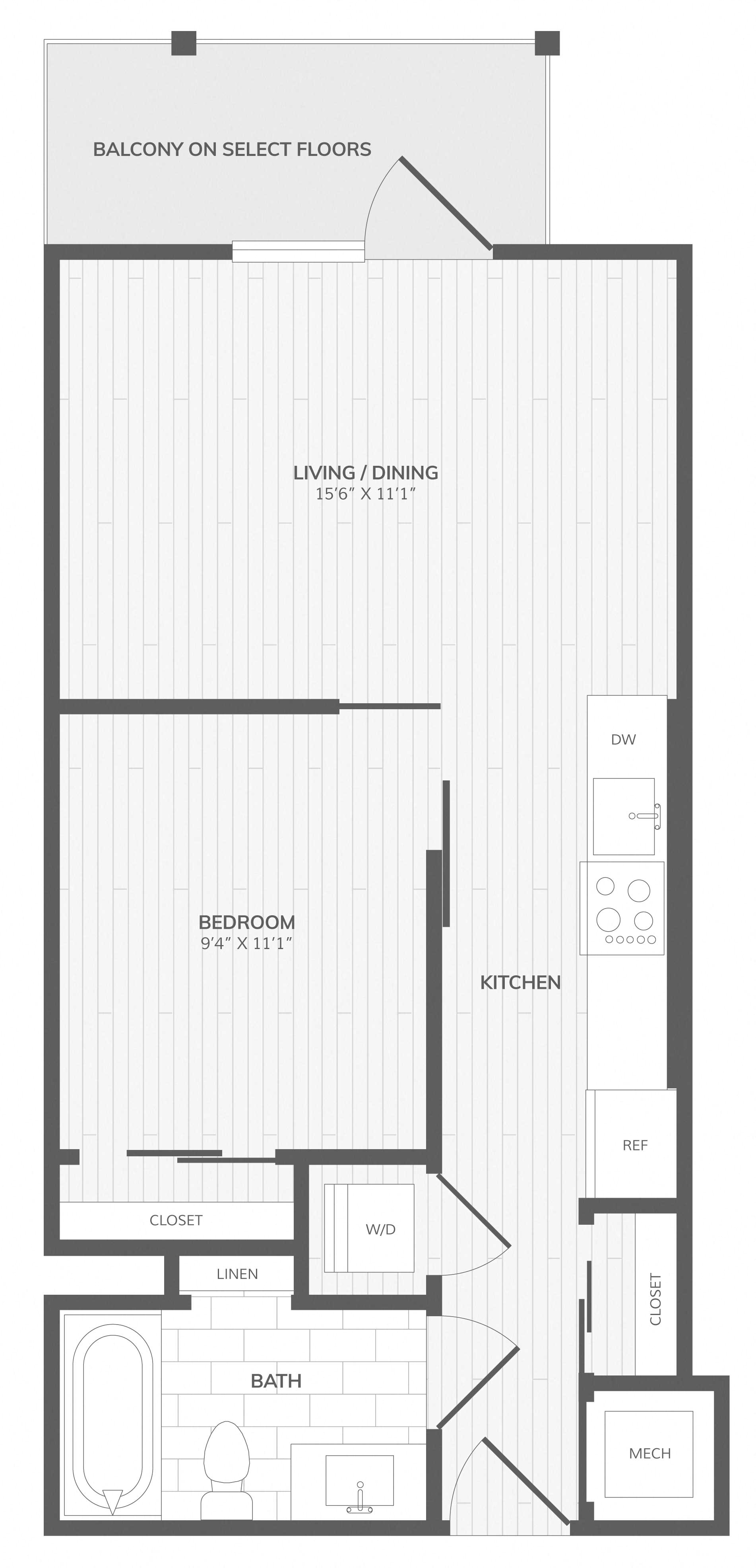 1 Bed/1 Bath-C East Medley floor plan