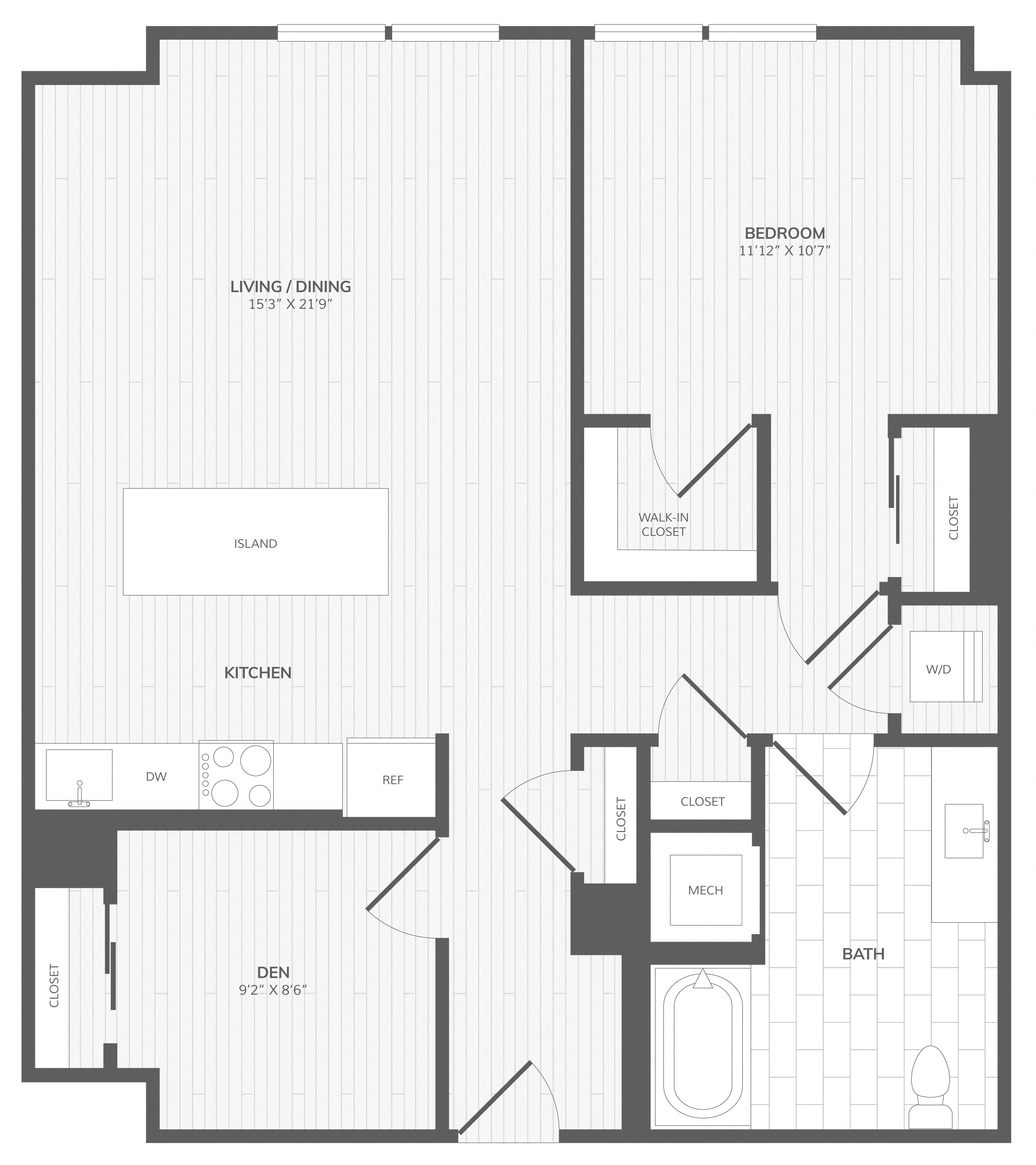 1 Bed/1 Bath Den-C Medley floor plan