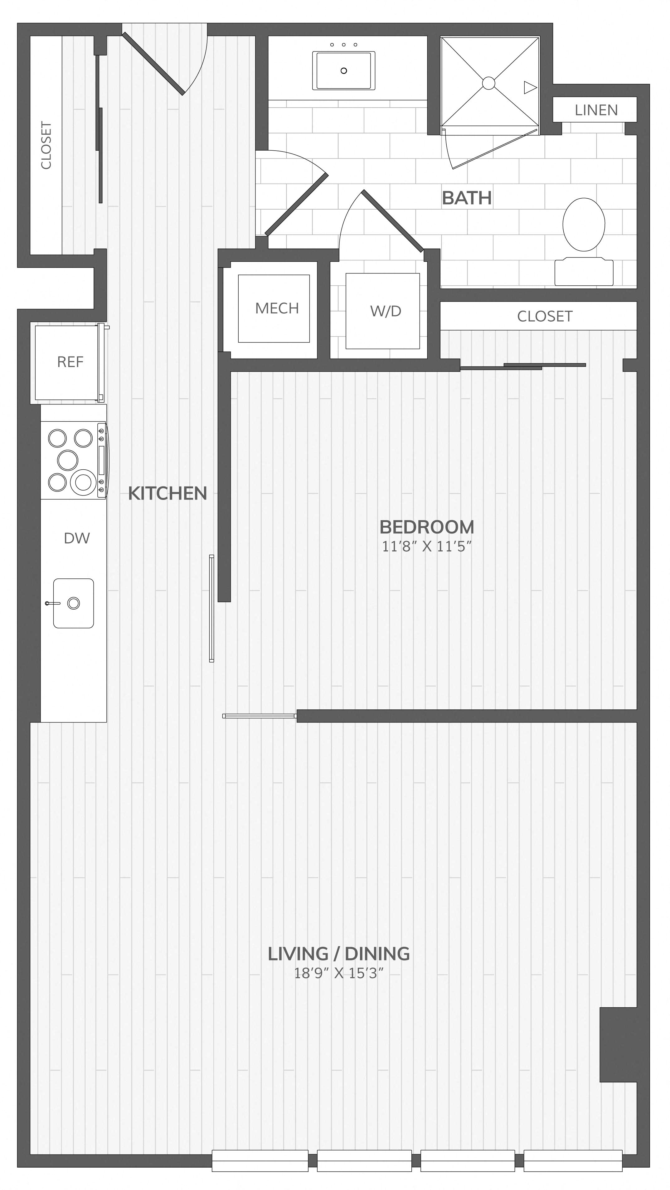 1 Bed/1 Bath Jr. ADA East floor plan