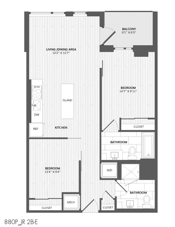 2 Bed/2 Bath-JR 2B-E_880 P floor plan