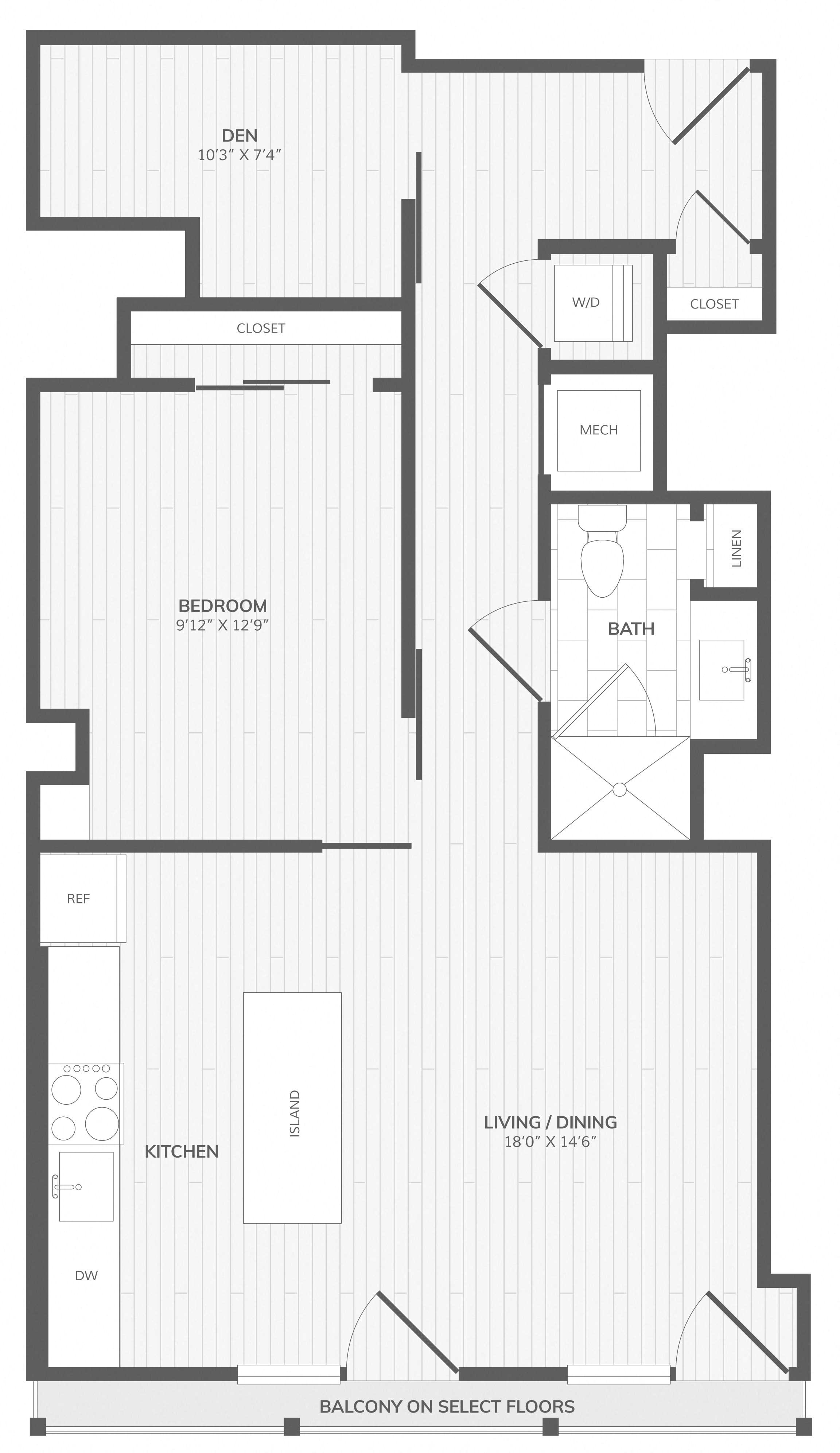 1 Bed/1 Bath Den-D Medley floor plan