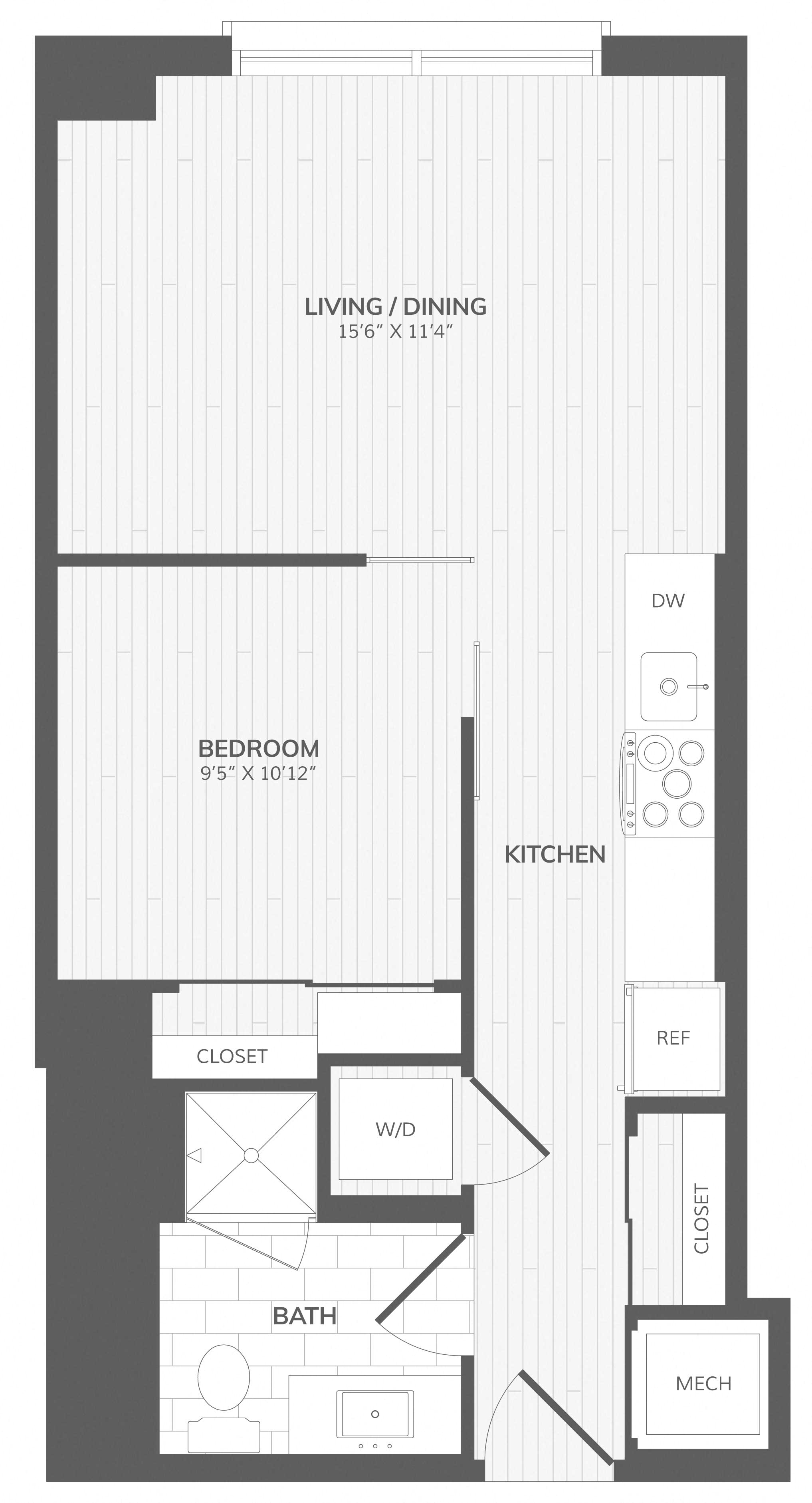 1 Bed/1 Bath A West floor plan