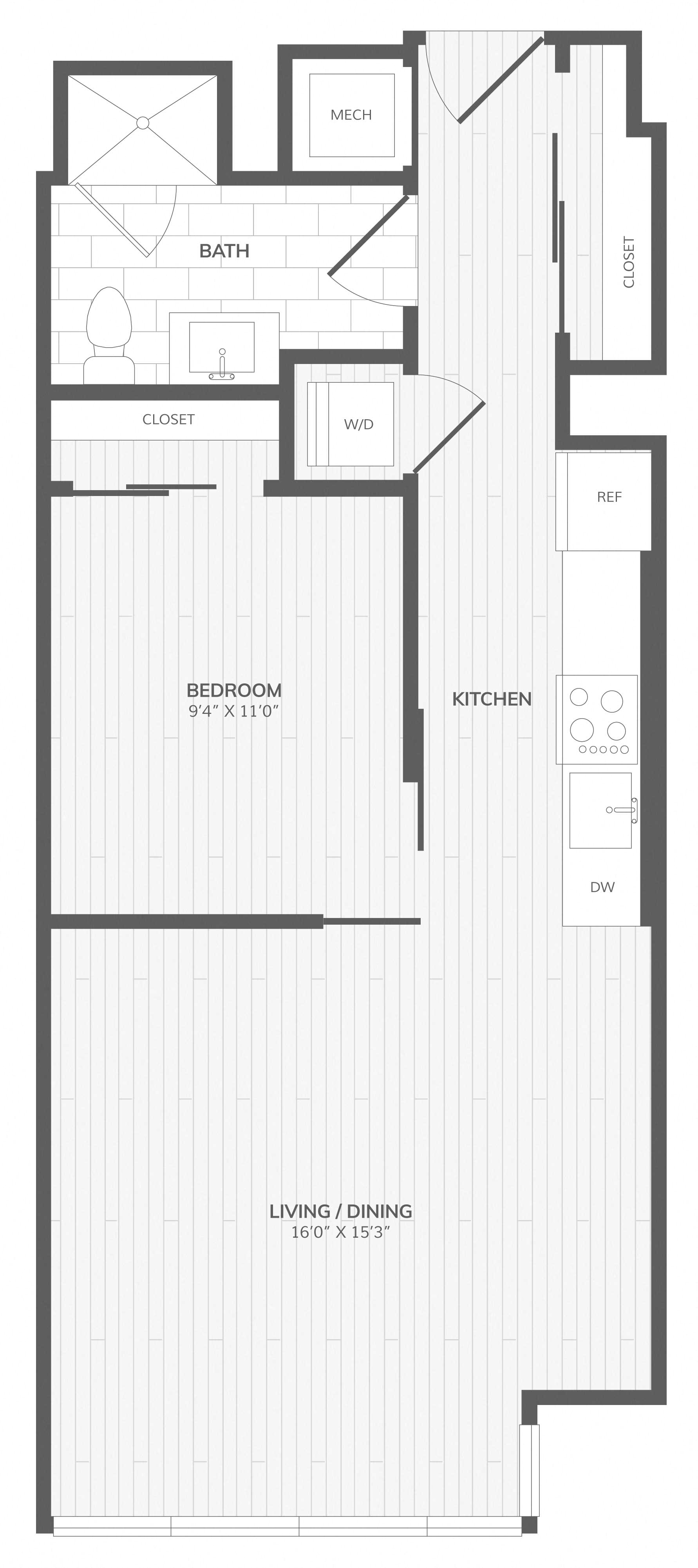 1 Bed/1 Bath-Jr B East Medley floor plan