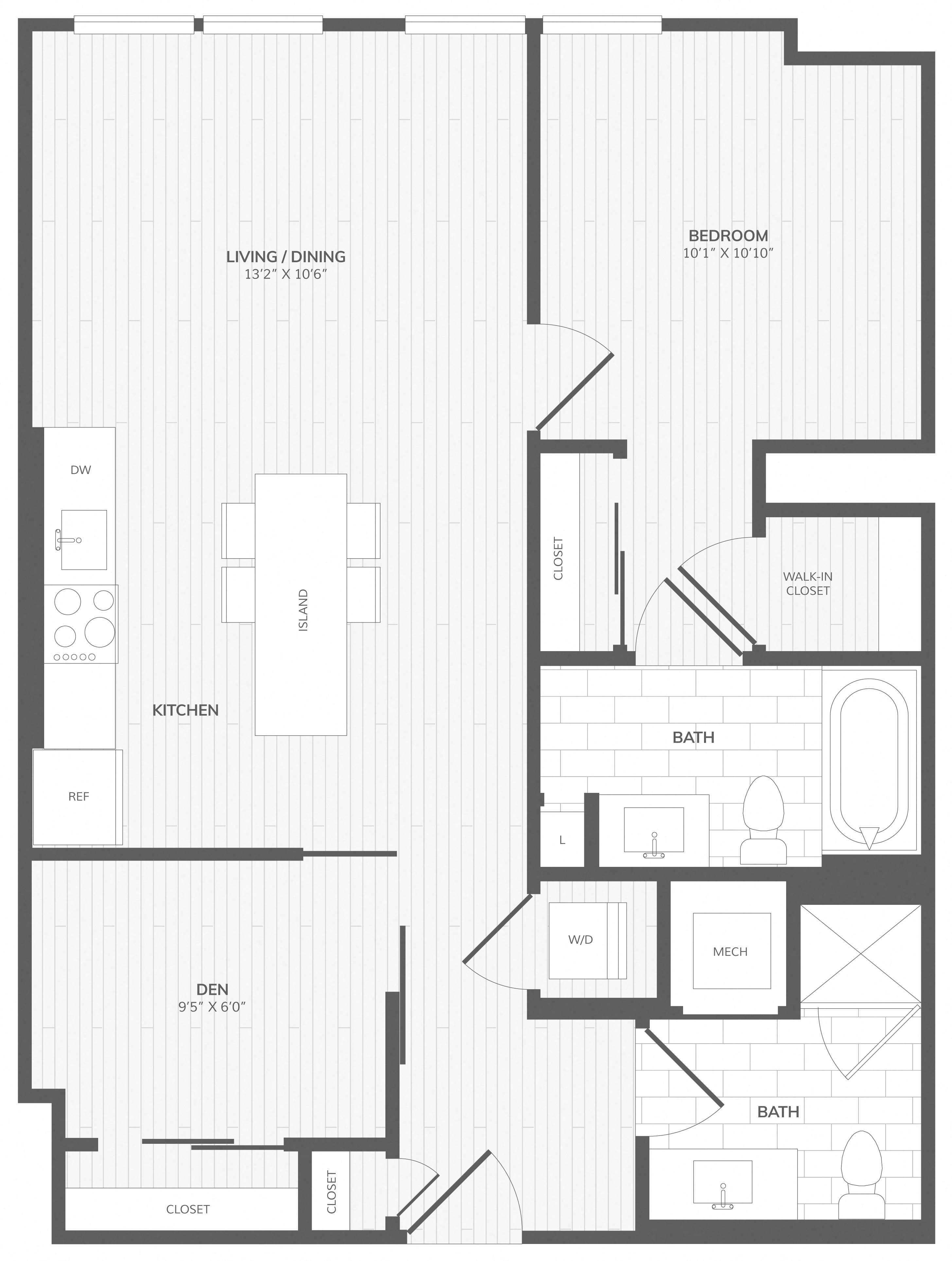 1 Bed/2 Bath Den-A Medley floor plan
