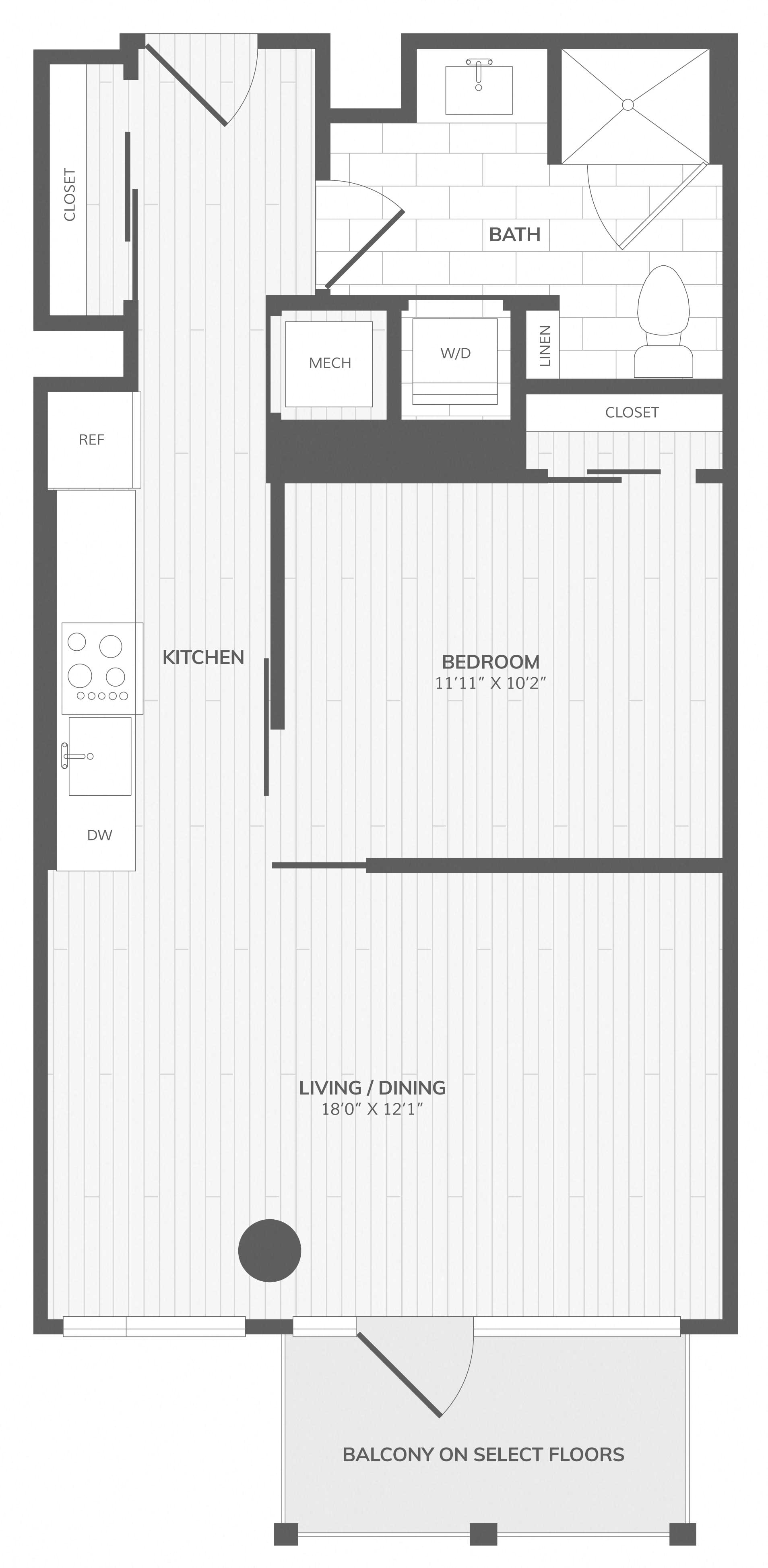 1 Bed/1 Bath-Jr D West Medley floor plan