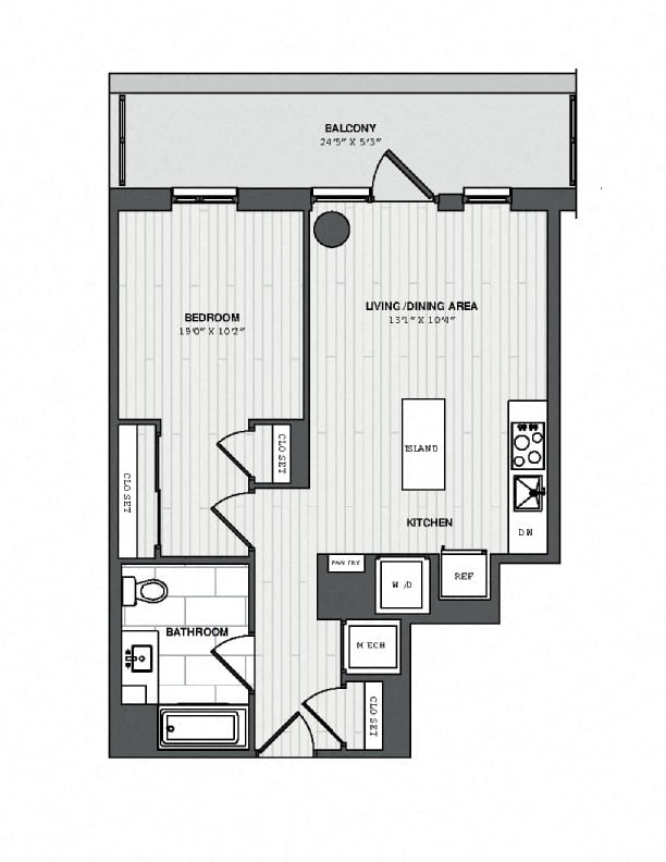 1 Bed/1 Bath-1B-B ANSI A_880 P floor plan