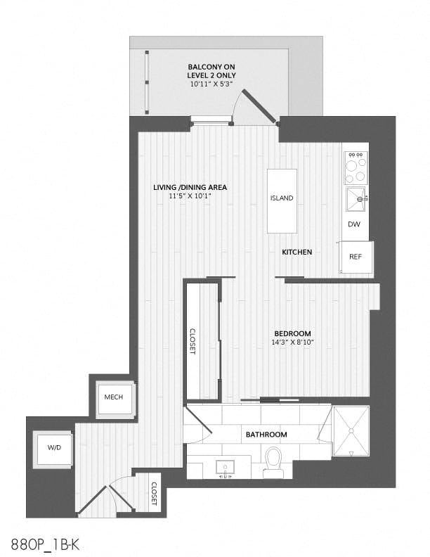 1 Bed/1 Bath-1B-K_880 P floor plan