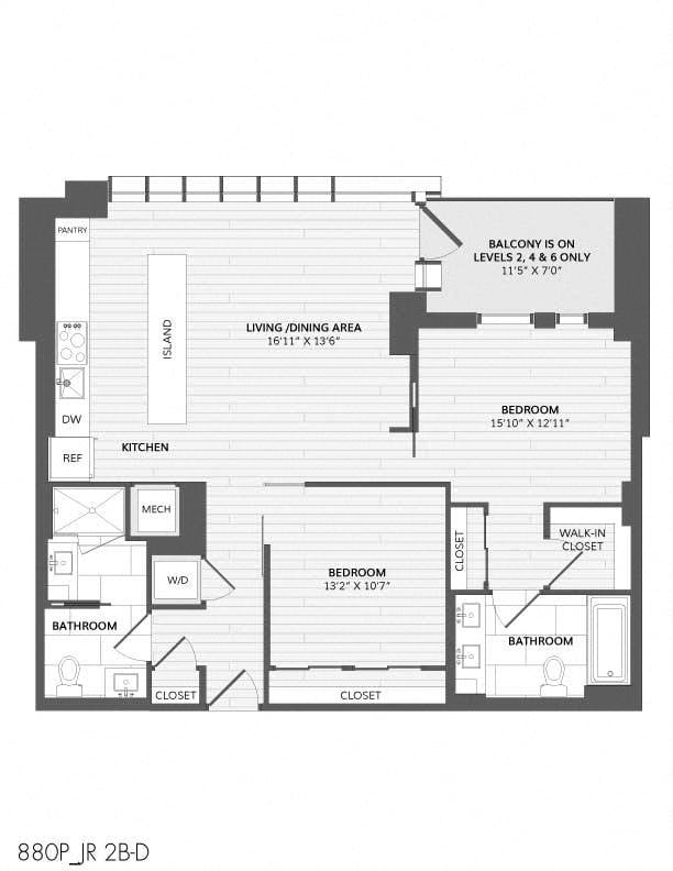 1 Bed/2 Bath Den-JR 2B-C_880 P floor plan