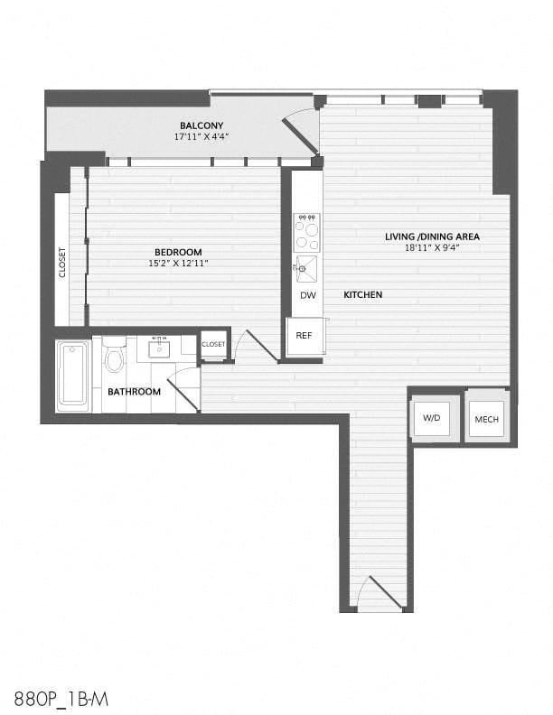 1 Bed/1 Bath-1B-M_880 P floor plan