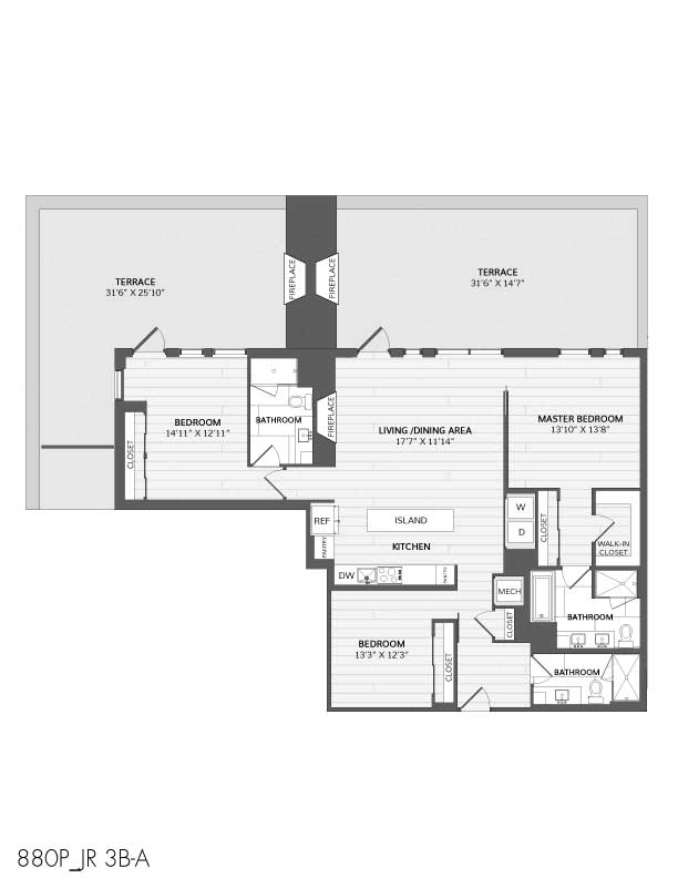 2 Bed/3 Bath Den-JR 3B-A_880 P floor plan