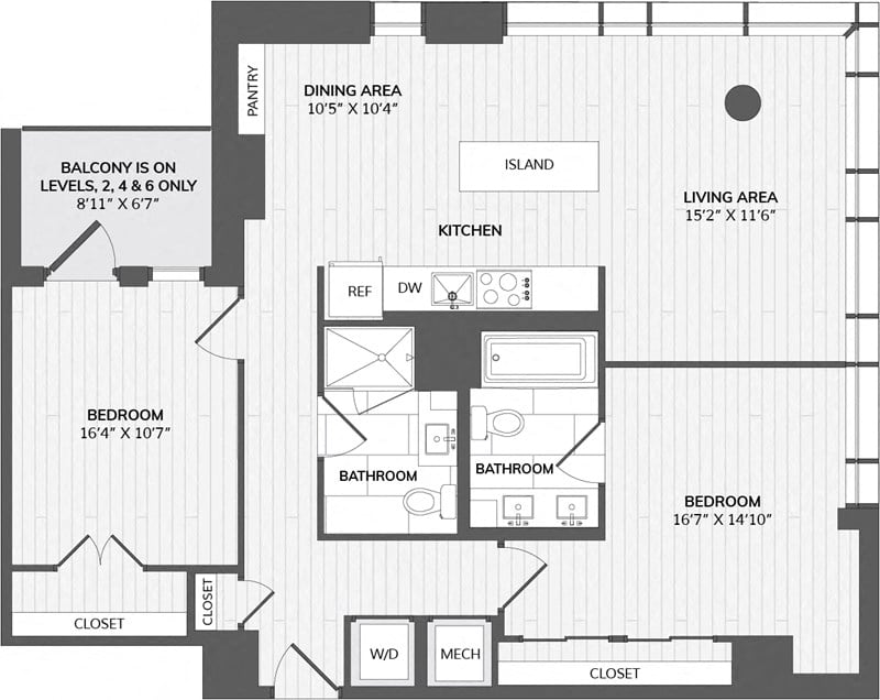 2 Bed/2 Bath-2B-B_880 P floor plan