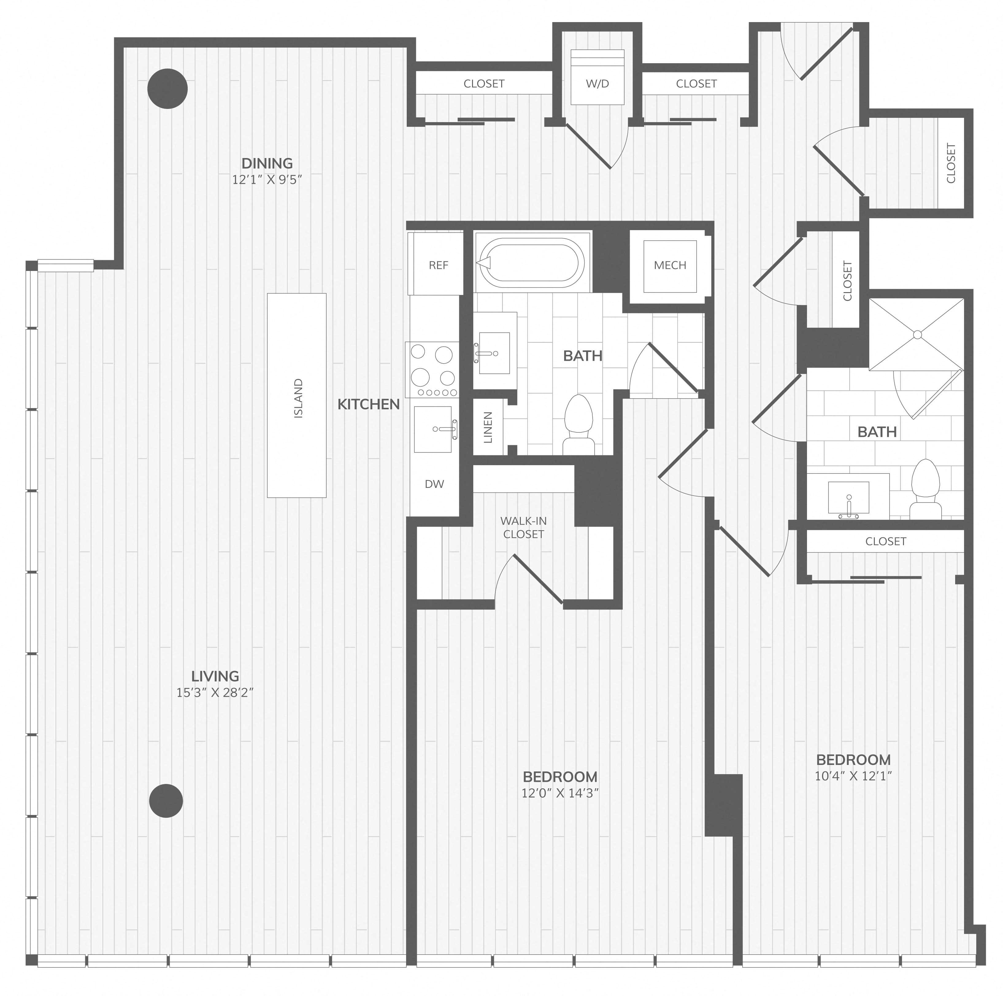 2 Bed/2 Bath-F East Medley floor plan