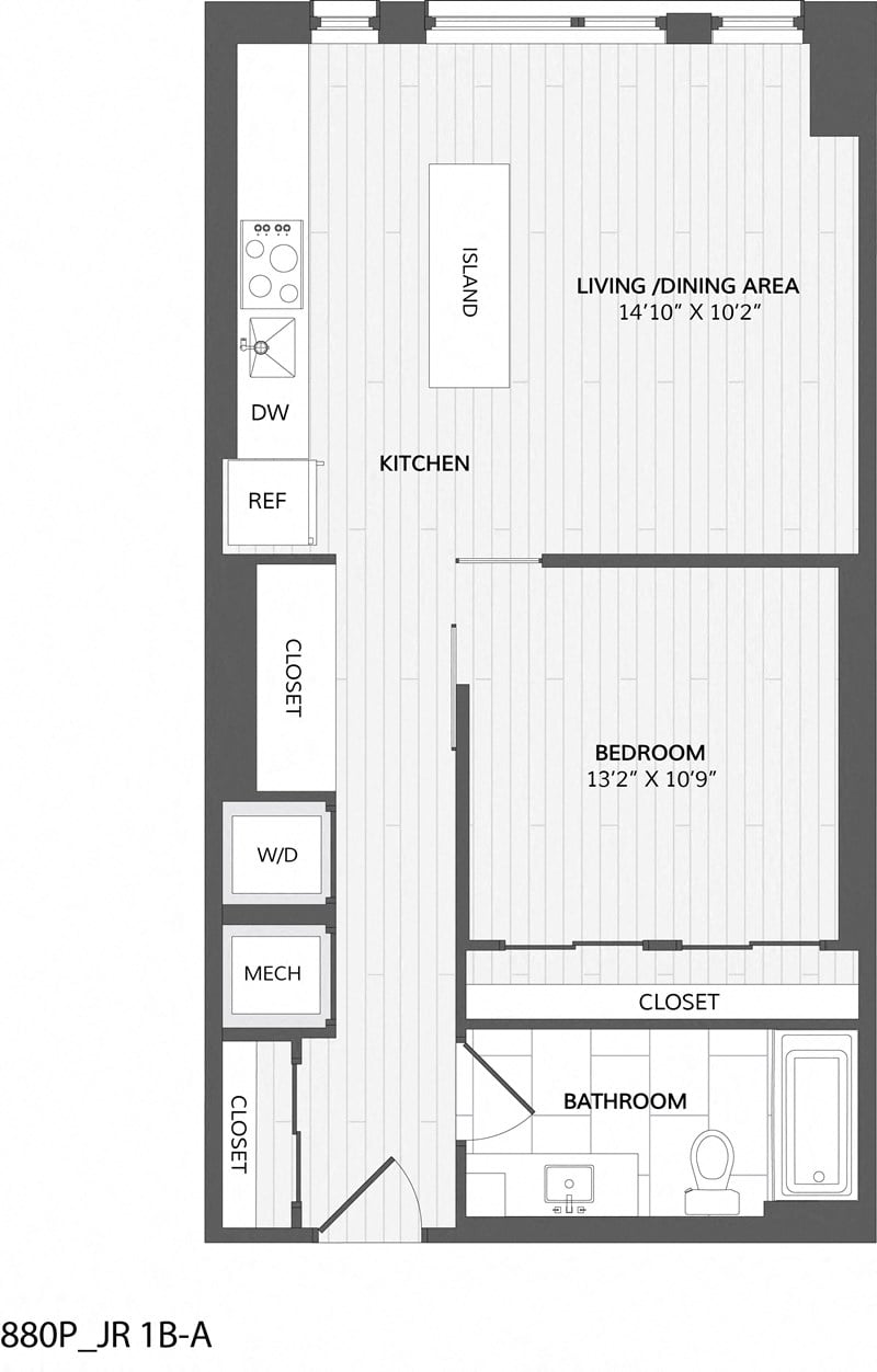 1 Bed/1 Bath-JR 1B-A_880 P floor plan