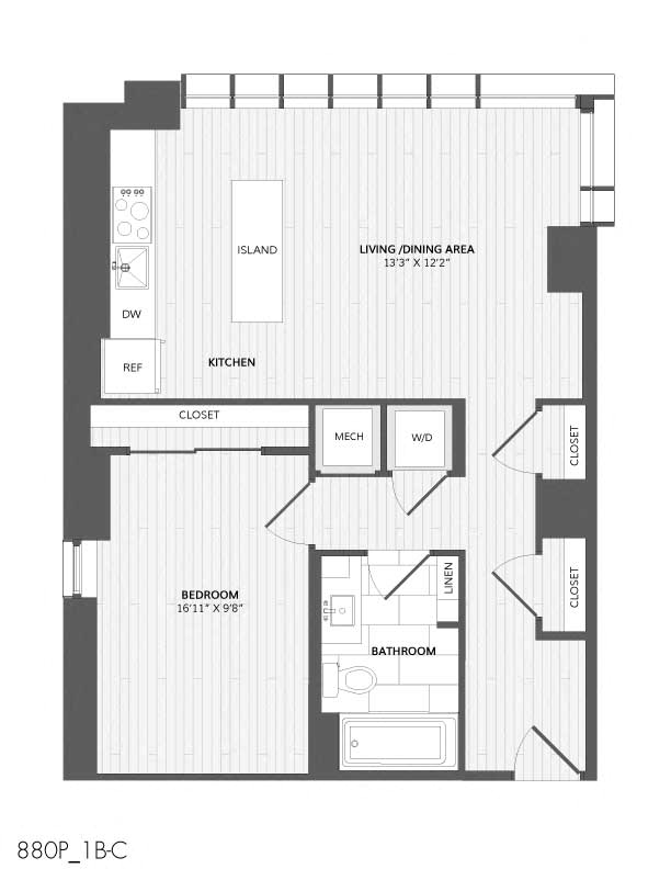 1 Bed/1 Bath-1B-C_880 P floor plan
