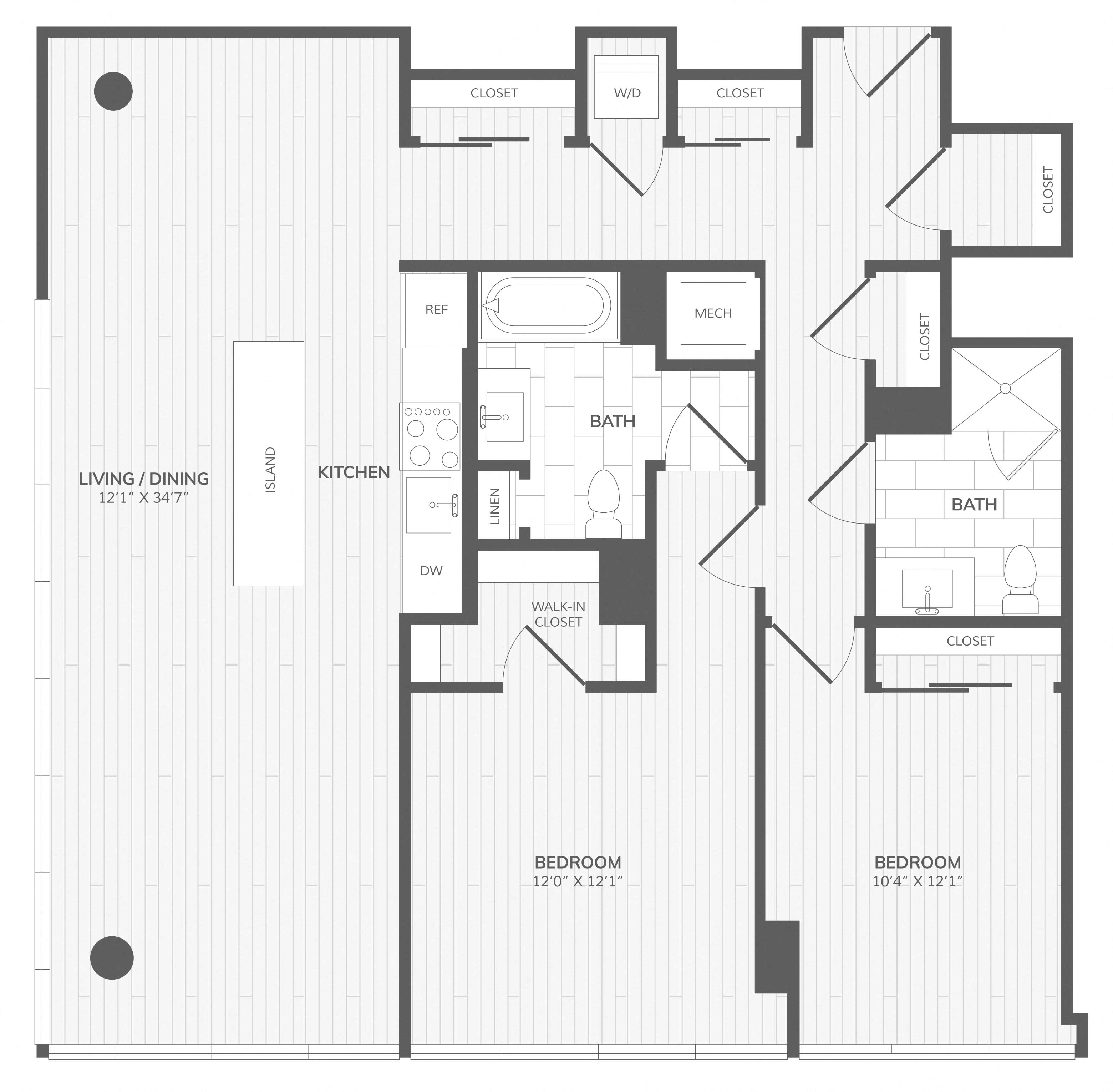 2 Bed/2 Bath-D East Medley floor plan