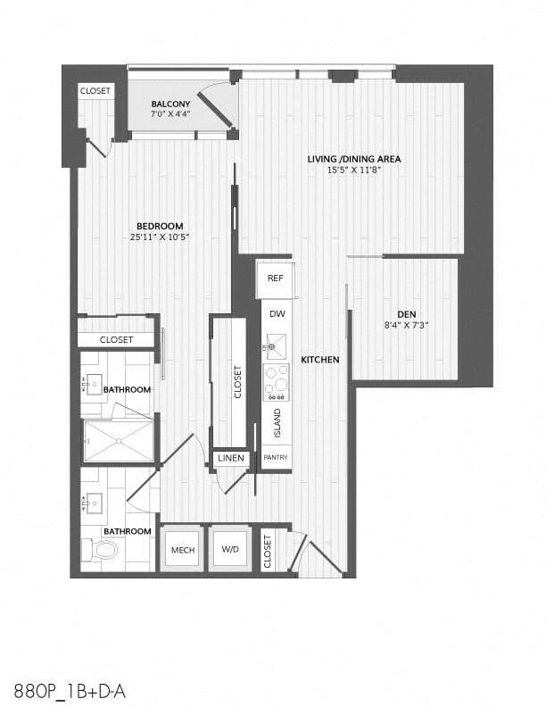 1 Bed/1 Bath Den 1B+D-A_880 P floor plan