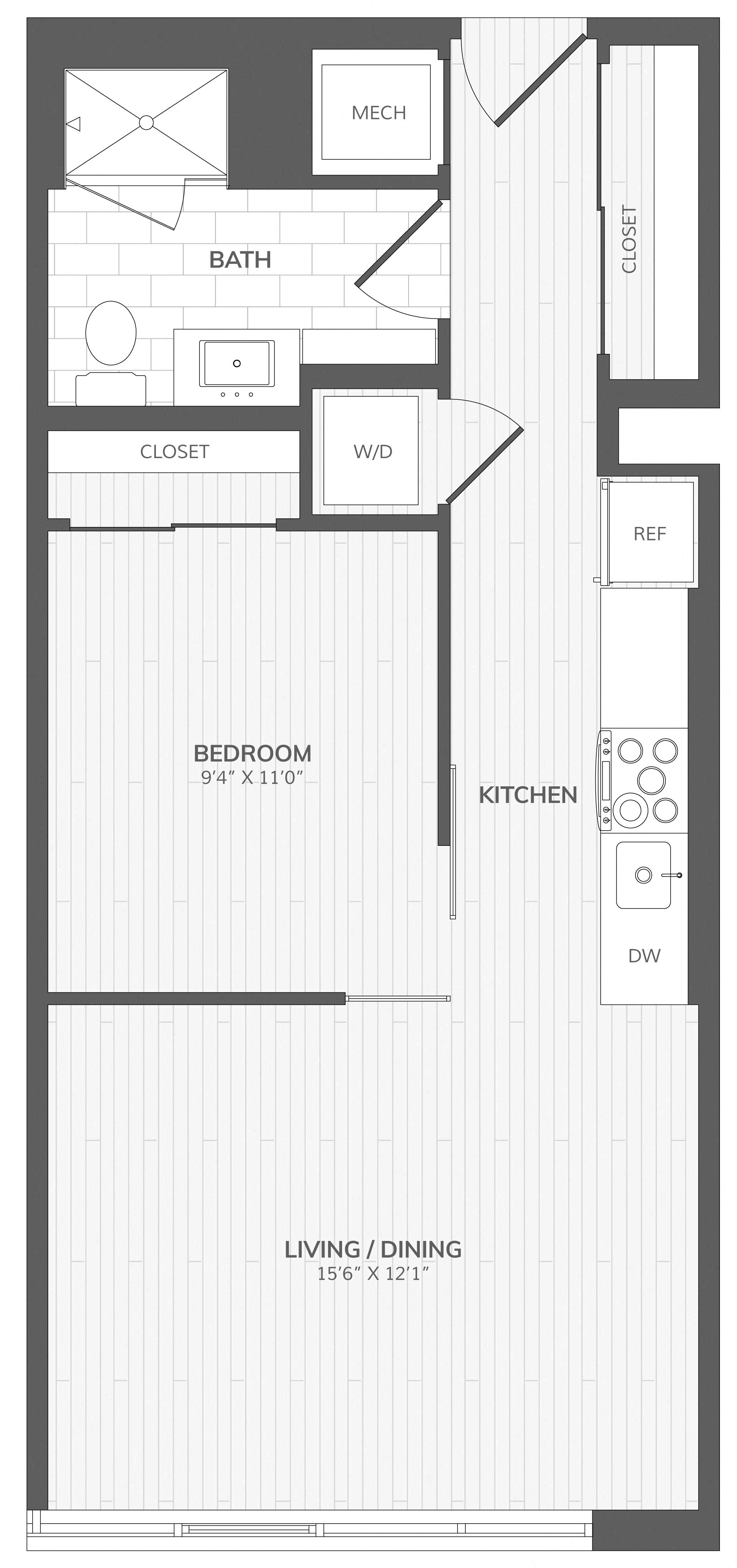 1 Bed/1 Bath-Jr A East Medley floor plan