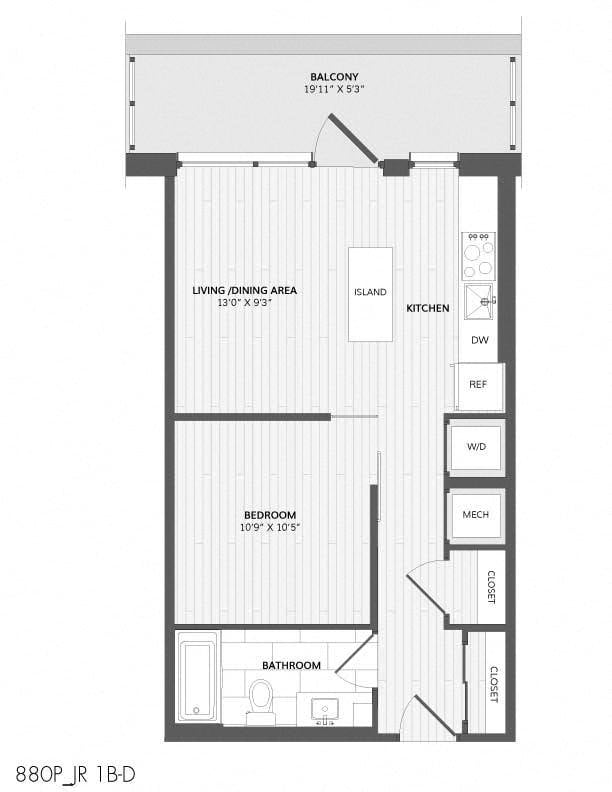 1 Bed/1 Bath-JR 1B-D_880 P floor plan