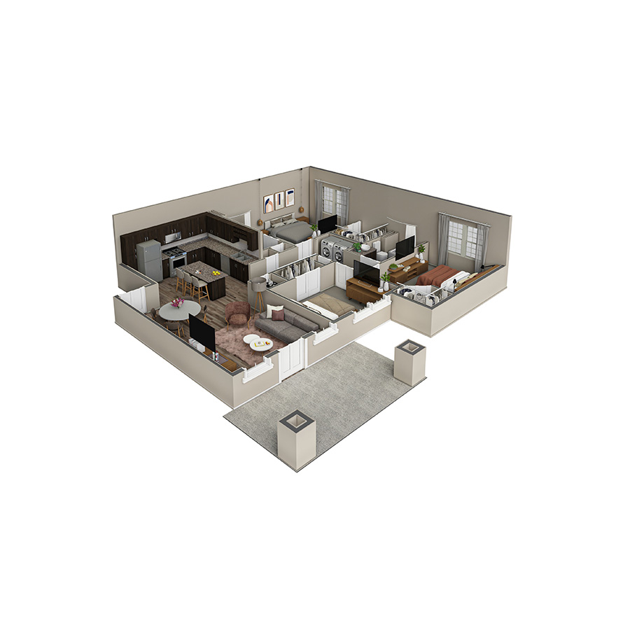 3 BR Haven Courtyard floor plan