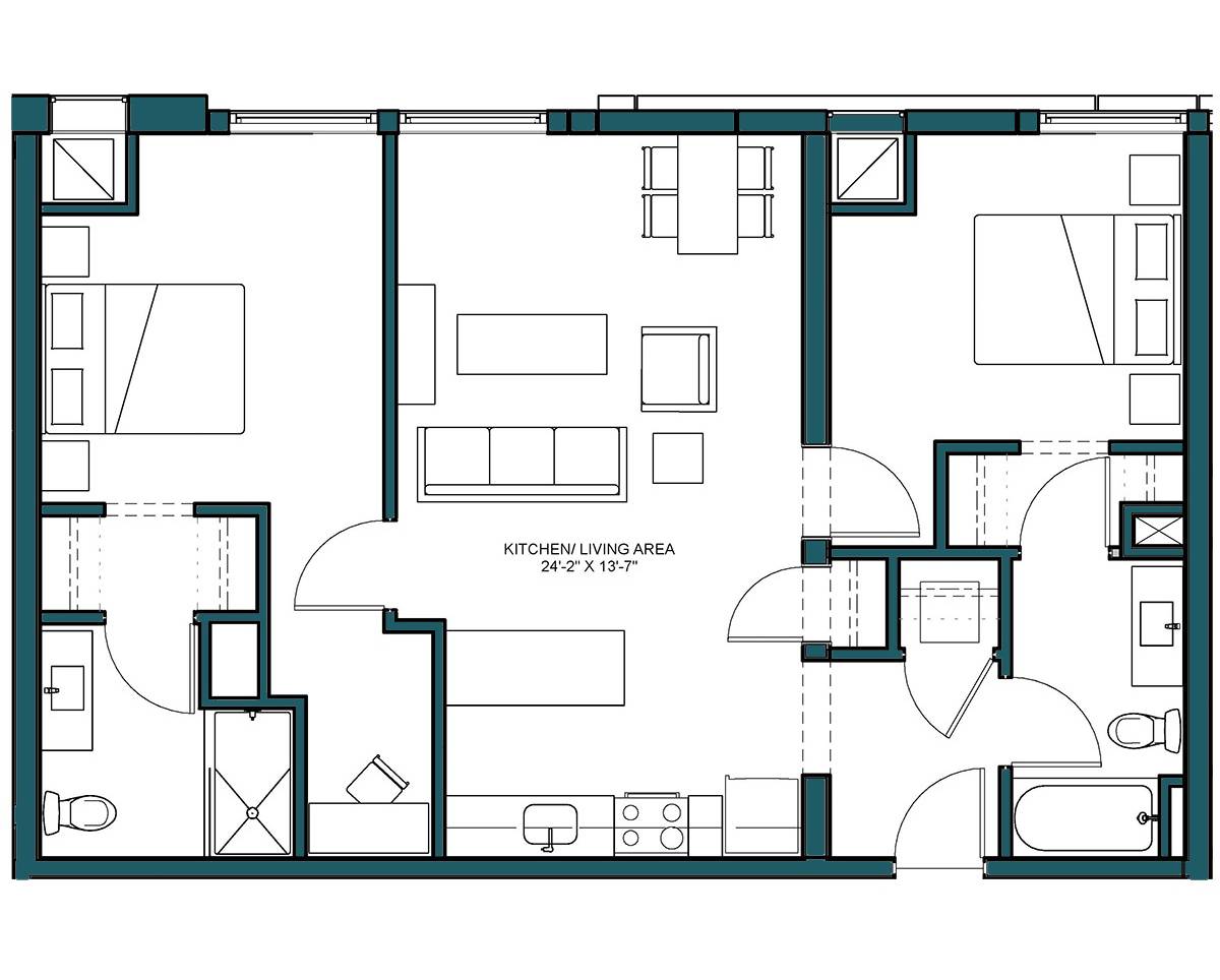 2 Bed/2 Bath-D1A floor plan