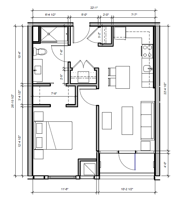 1 Bed/1 Bath-B1A floor plan