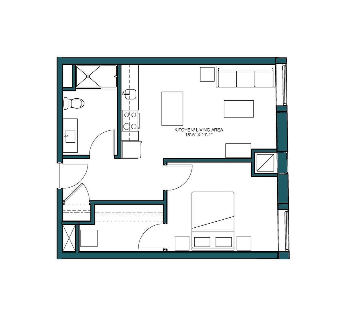 1 Bed/1 Bath-B3B floor plan