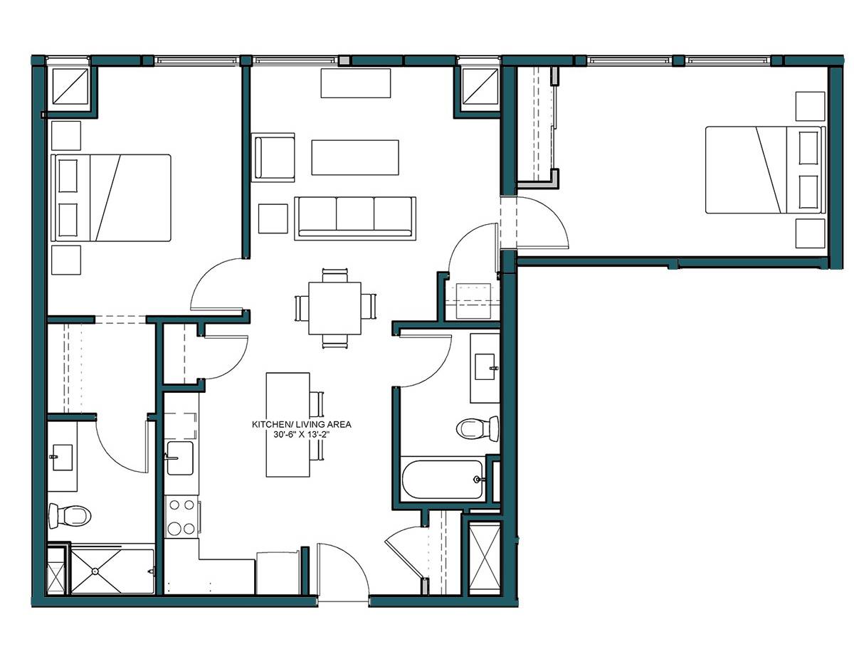 2 Bed/2 Bath-D6 floor plan