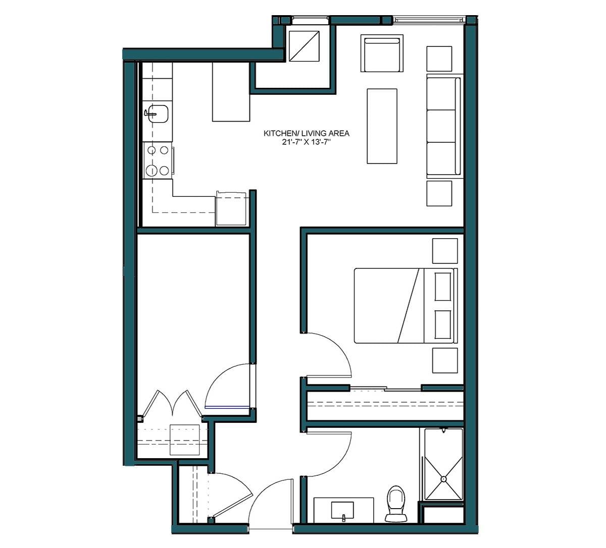 1 Bed/1 Bath Den-B2A floor plan