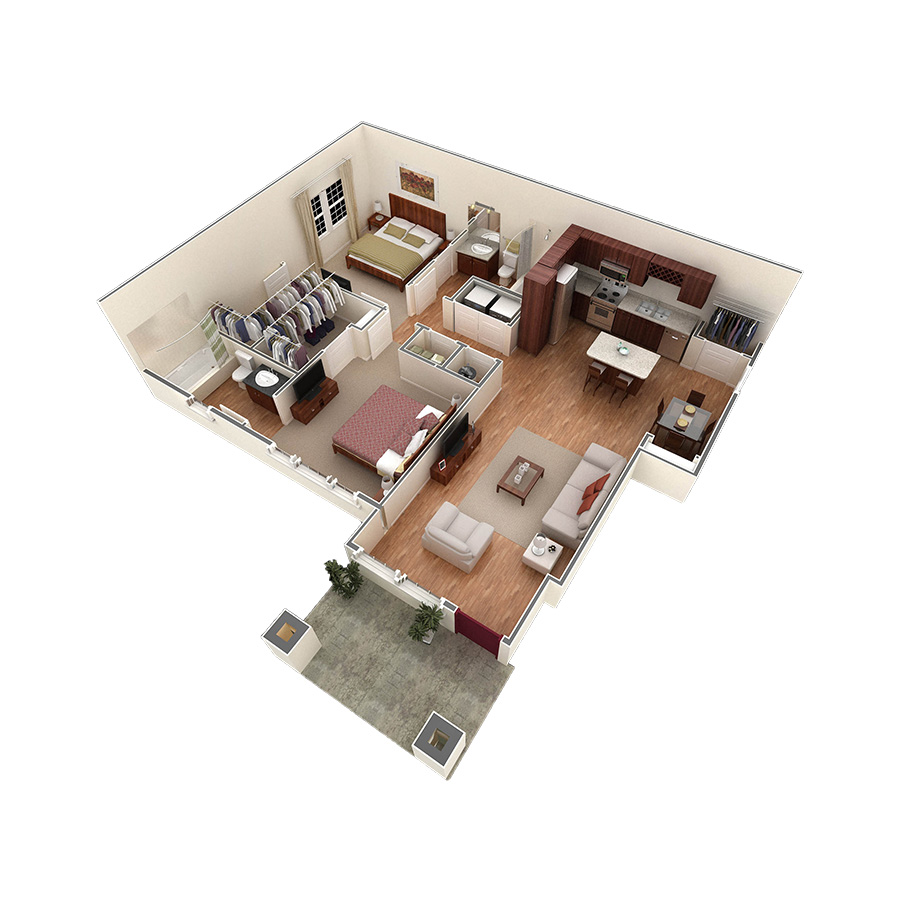 2 BR Designer Courtyard Garage floor plan