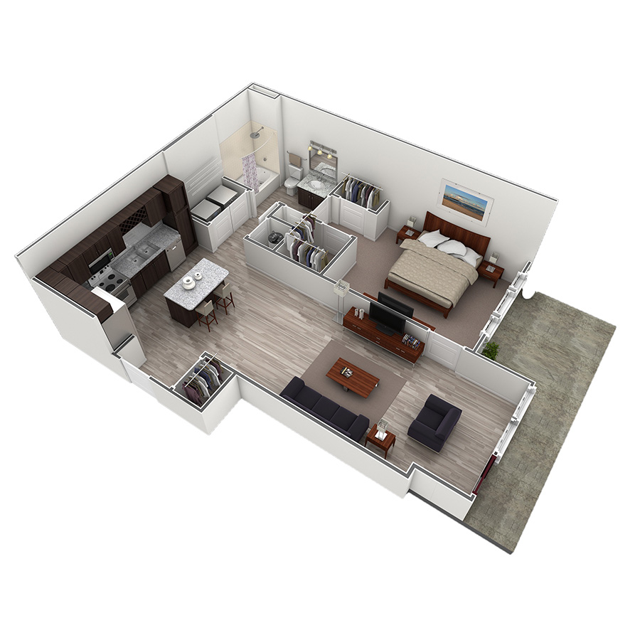 1 BR Designer Courtyard floor plan