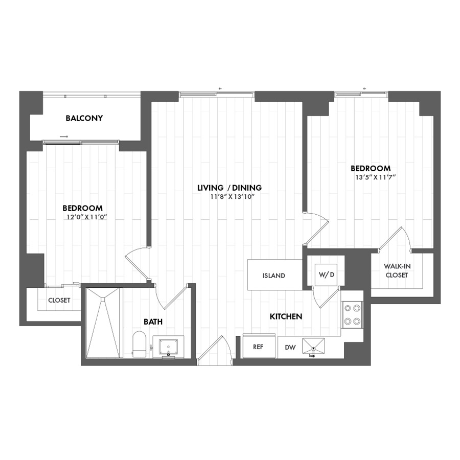 #CAS0308 - 2 bedroom floorplan layout with 1 bathroom and 856 square feet