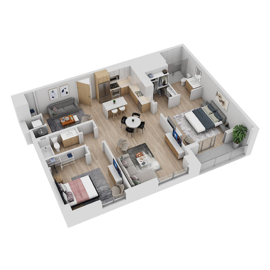 #CAS2503 - 2 bedroom floorplan layout with 2 bathrooms and 1193 square feet