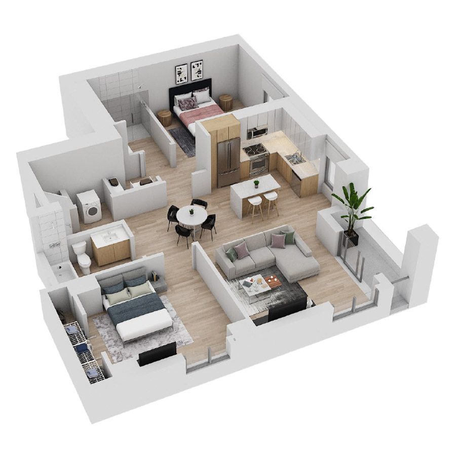#CAS2913 - 2 bedroom floorplan layout with 2 bathrooms and 1189 square feet