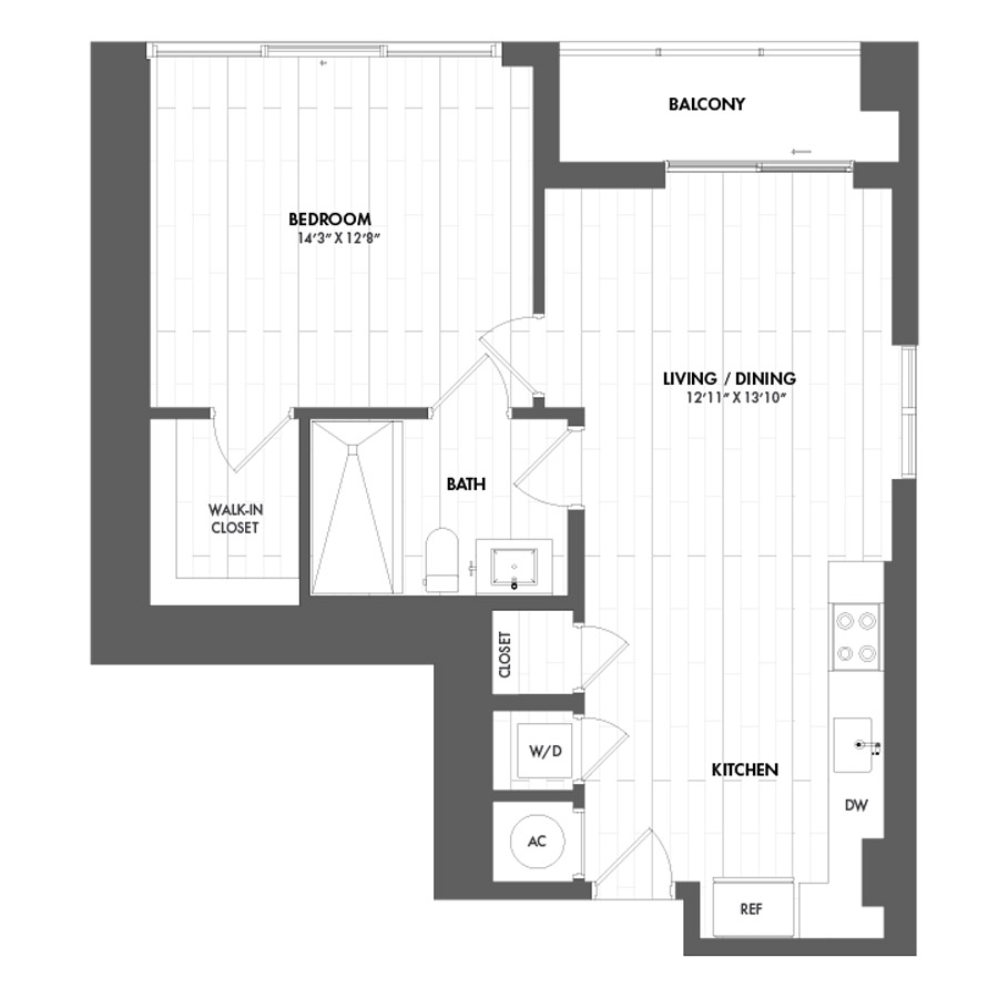 #CAS3713 - 1 bedroom floorplan layout with 1 bathroom and 773 square feet