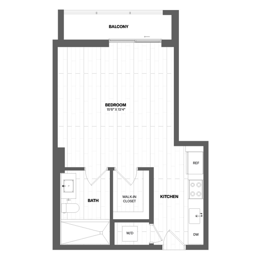 #CAS1811 - Studio floorplan layout with 1 bathroom and 510 square feet
